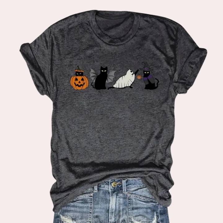 Kati - Cute Cat and Pumpkin Graphic Tee