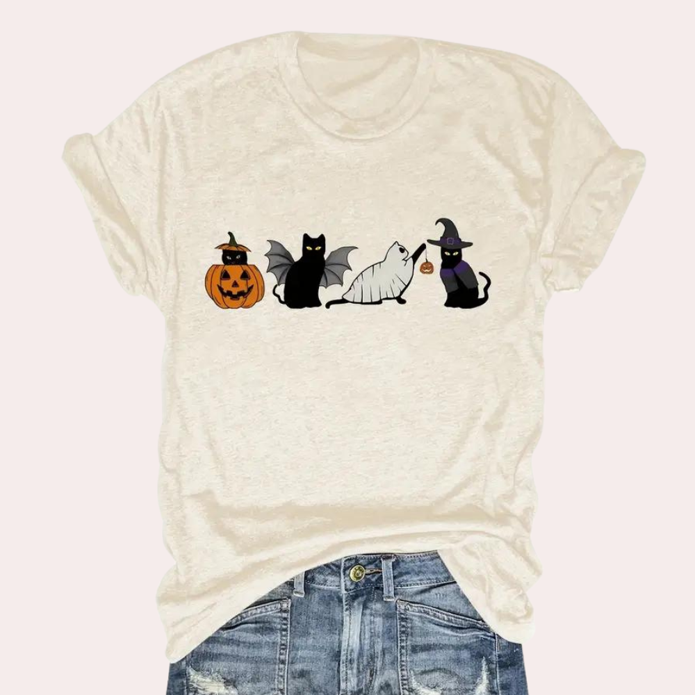 Kati - Cute Cat and Pumpkin Graphic Tee