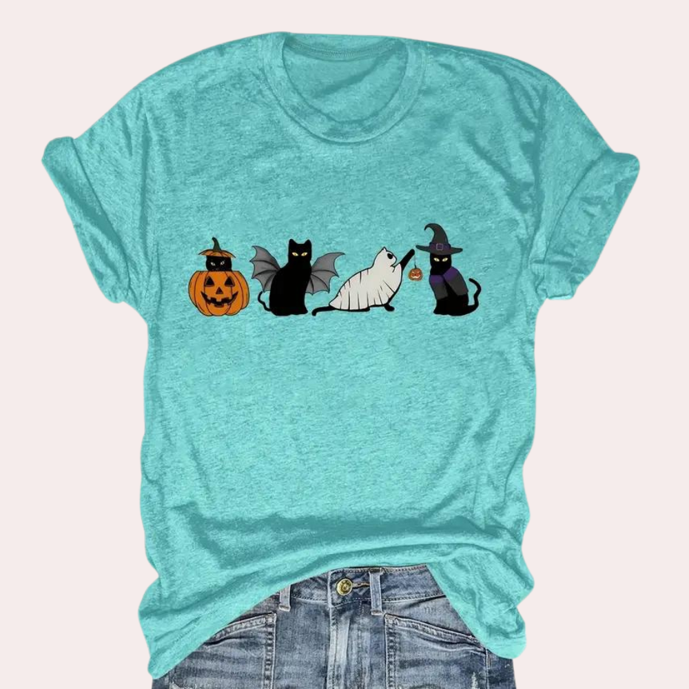 Kati - Cute Cat and Pumpkin Graphic Tee