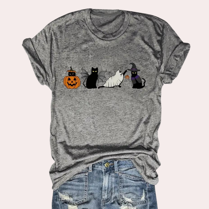 Kati - Cute Cat and Pumpkin Graphic Tee