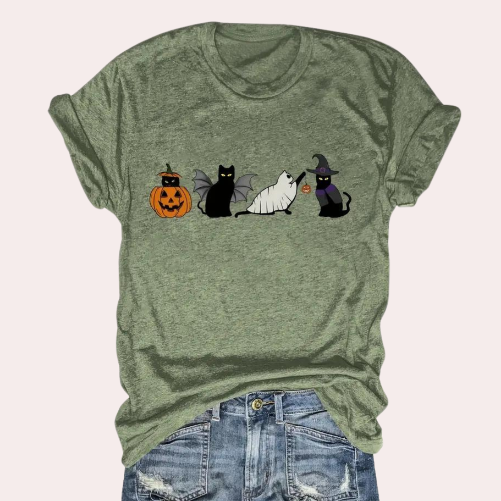 Kati - Cute Cat and Pumpkin Graphic Tee