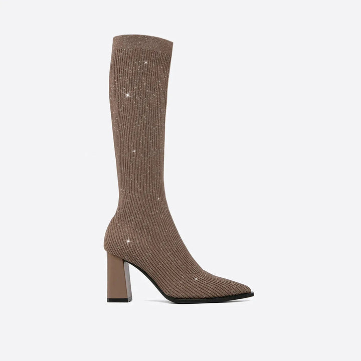 AMELIA - Stylish Knit Over-the-Knee Boots with Chunky Heel