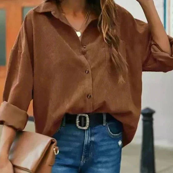 Kelsey - Stylish Autumn Korduroy Blouse with Elegant Button Closure for Women
