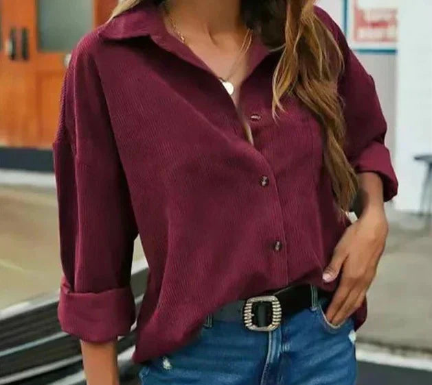 Kelsey - Stylish Autumn Korduroy Blouse with Elegant Button Closure for Women