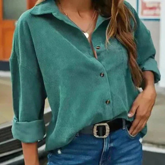 Kelsey - Stylish Autumn Korduroy Blouse with Elegant Button Closure for Women