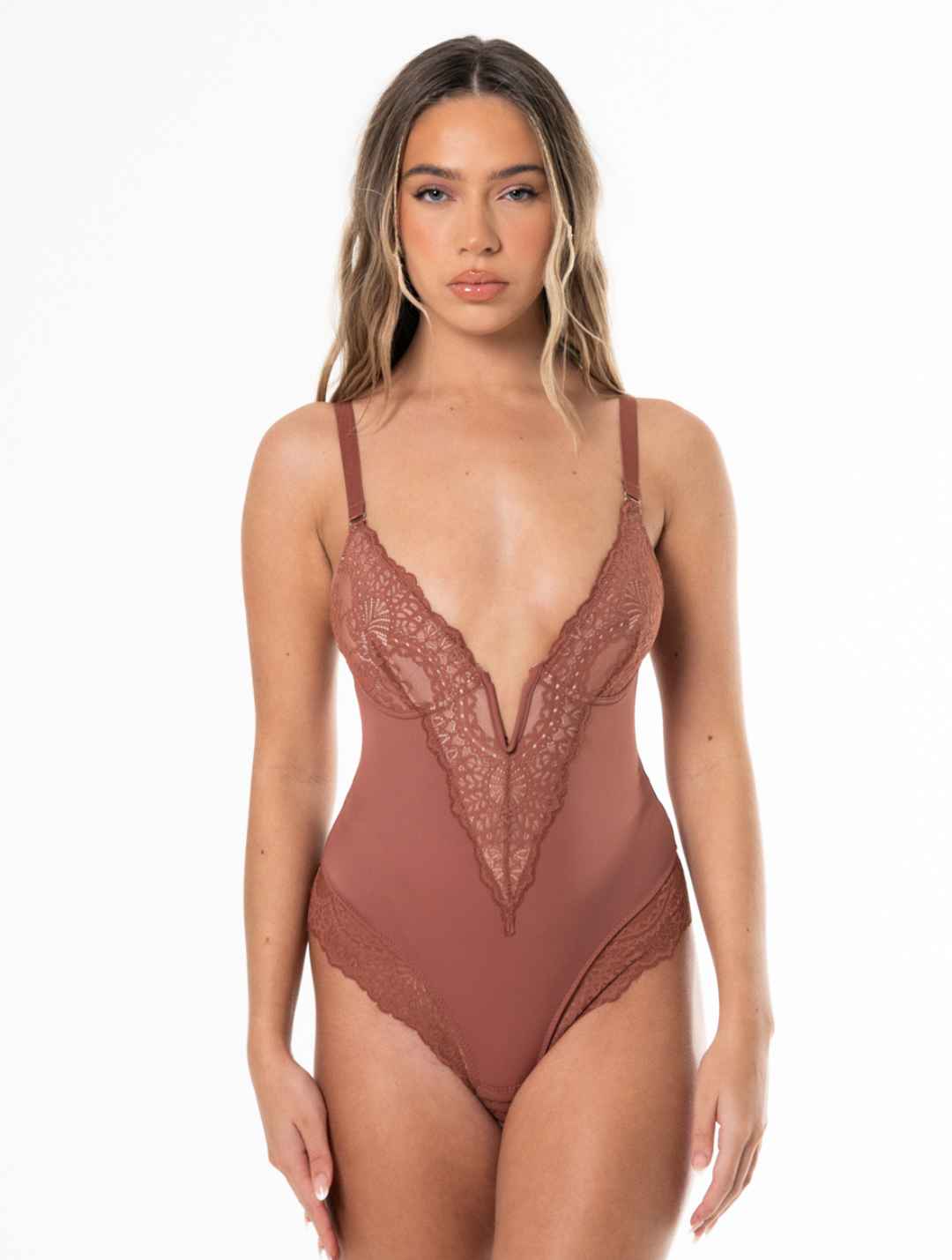 Ella™ - V-Neck Half Laced Bodysuit