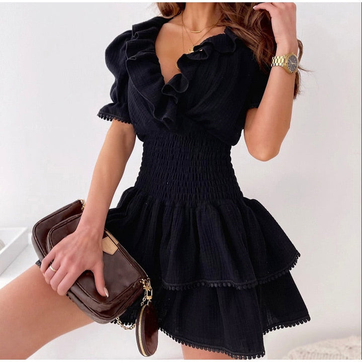 Snazzy Tricia - Cute Mini Dress with Fashionable Ruffles