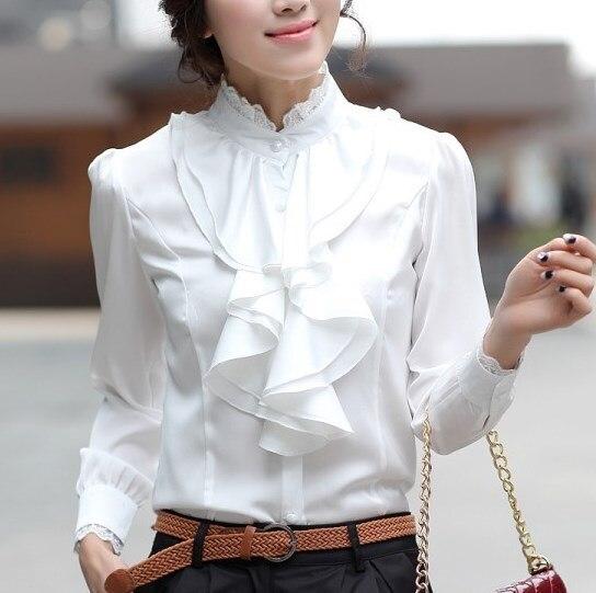 Julie - Stylish Spring White Blouse with Elegant Ruffle Collar and Long Sleeves for Women