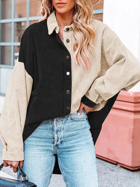 Edna - Elegant Corduroy Blouse in Autumn Shades with Contrasting Colours for Women