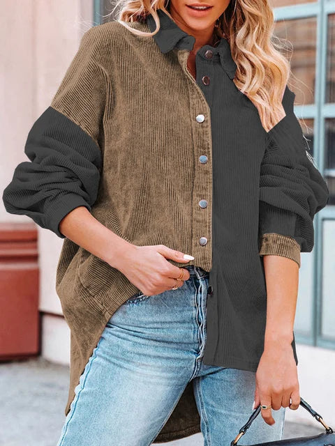 Edna - Elegant Corduroy Blouse in Autumn Shades with Contrasting Colours for Women