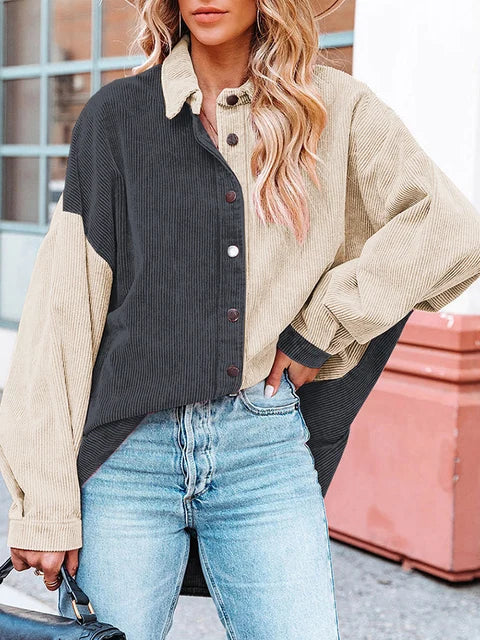 Edna - Elegant Corduroy Blouse in Autumn Shades with Contrasting Colours for Women