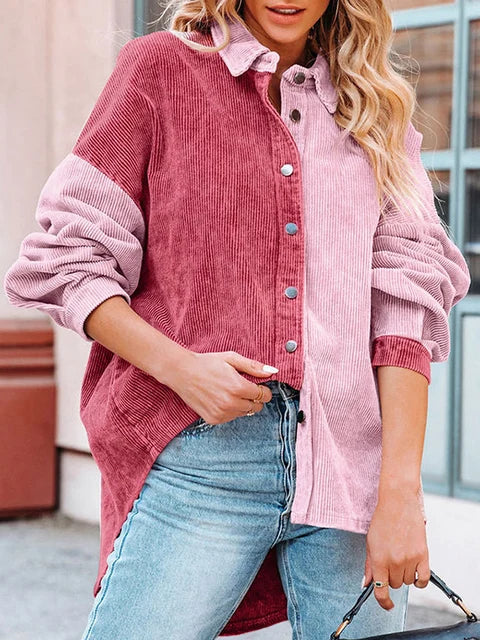 Edna - Elegant Corduroy Blouse in Autumn Shades with Contrasting Colours for Women