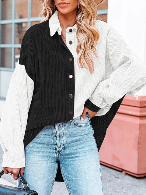 Edna - Elegant Corduroy Blouse in Autumn Shades with Contrasting Colours for Women