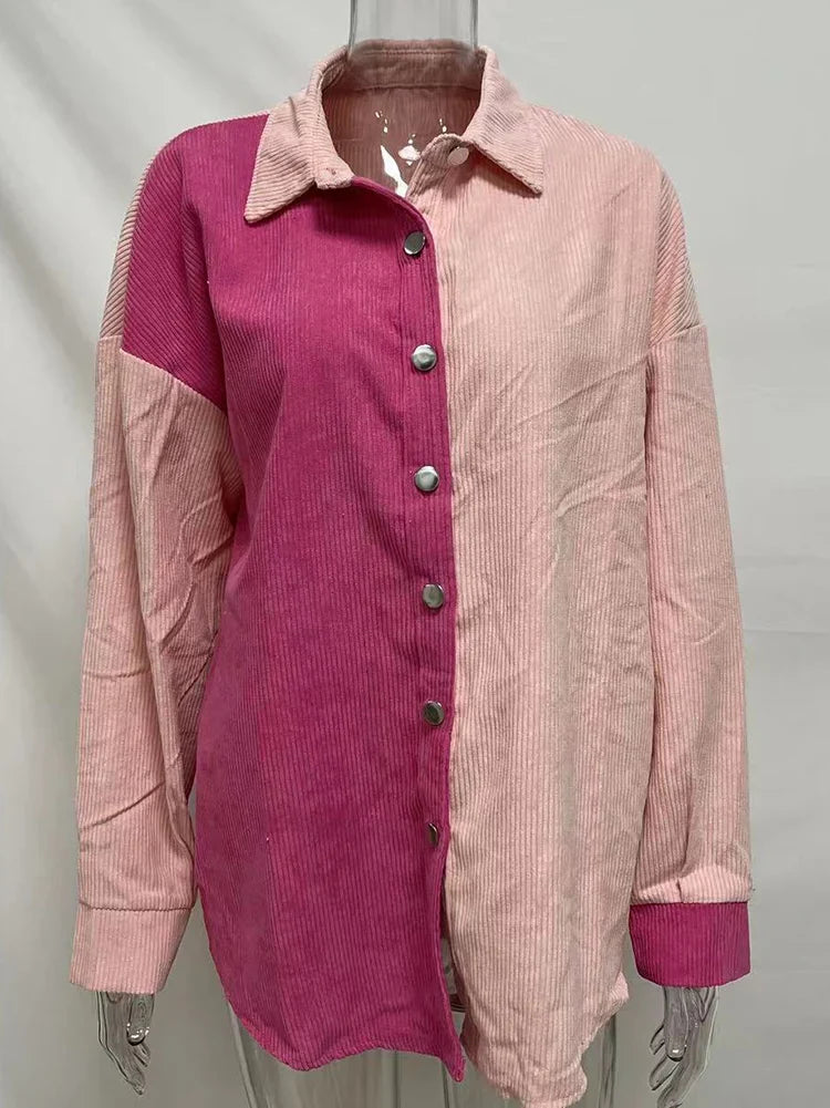 Edna - Elegant Corduroy Blouse in Autumn Shades with Contrasting Colours for Women