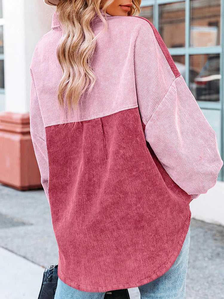 Edna - Elegant Corduroy Blouse in Autumn Shades with Contrasting Colours for Women