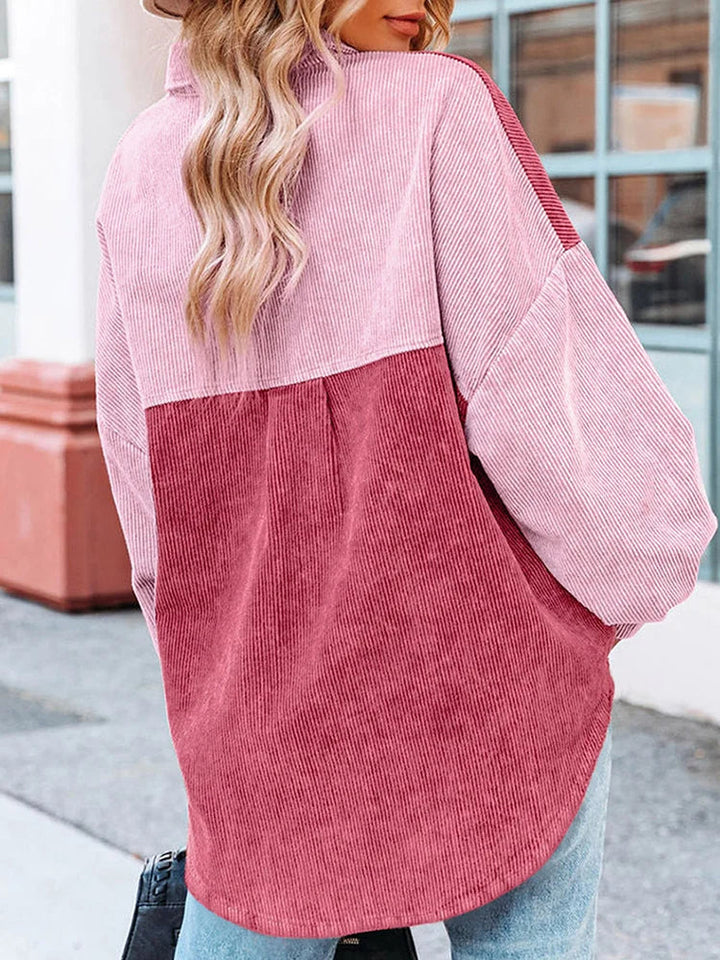 Edna - Elegant Corduroy Blouse in Autumn Shades with Contrasting Colours for Women