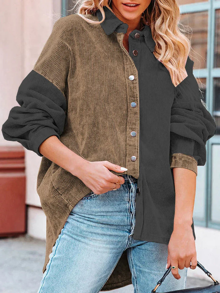 Edna - Elegant Corduroy Blouse in Autumn Shades with Contrasting Colours for Women