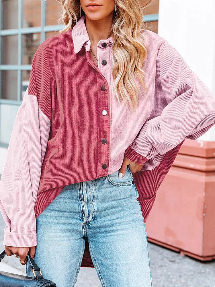 Edna - Elegant Corduroy Blouse in Autumn Shades with Contrasting Colours for Women