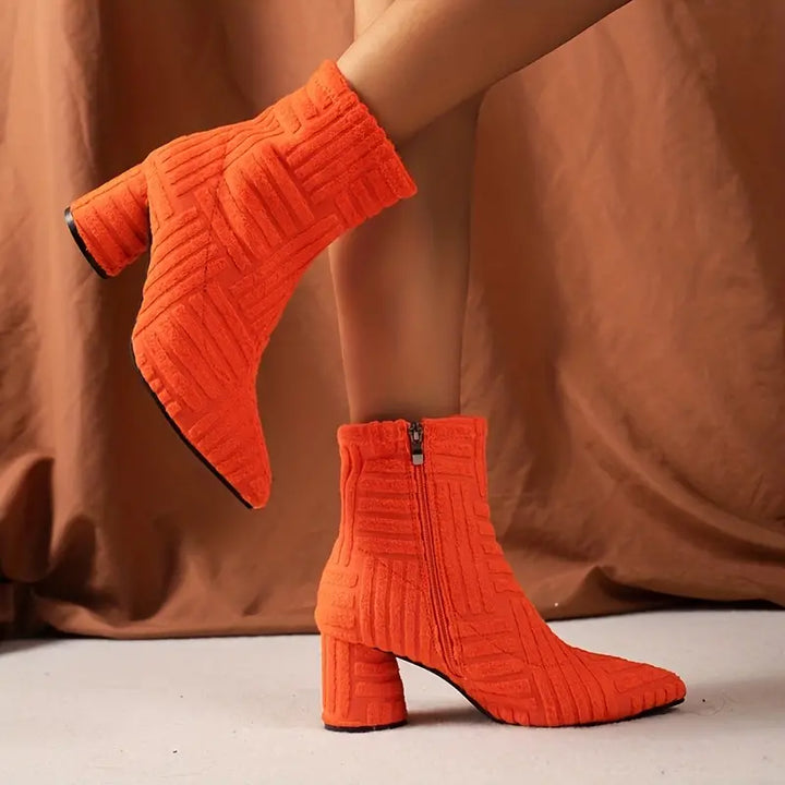 Stylish Women's Boots with Chunky Heel in Trendy Solid Colour - HELENA