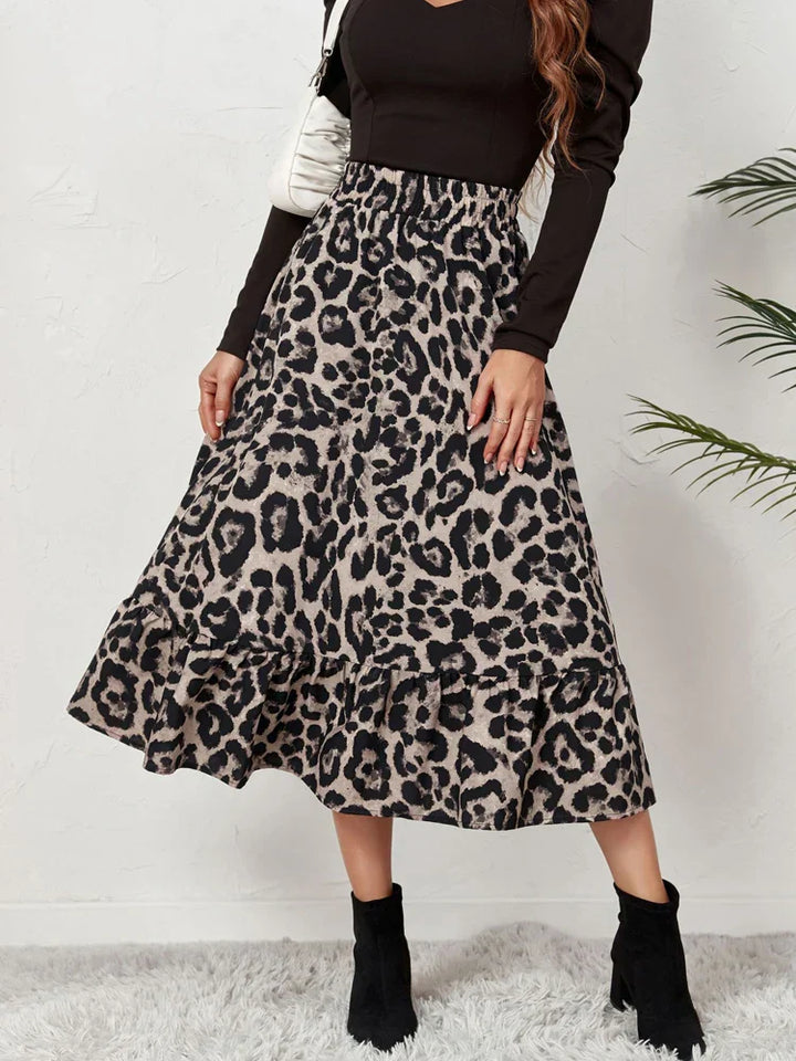 Xenia - Long Flowing Leopard Skirt