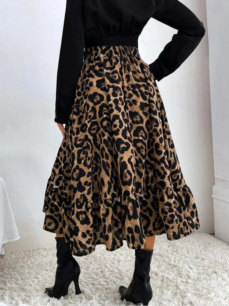 Xenia - Long Flowing Leopard Skirt