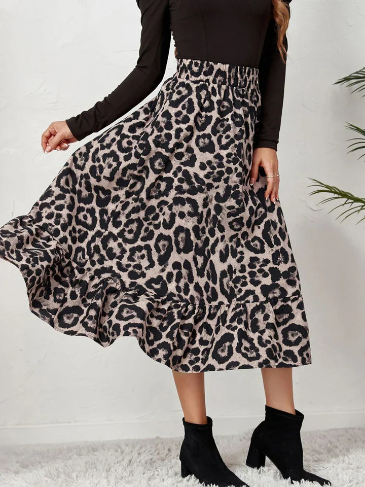 Xenia - Long Flowing Leopard Skirt