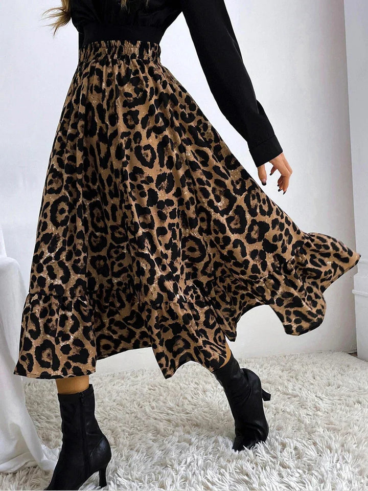 Xenia - Long Flowing Leopard Skirt