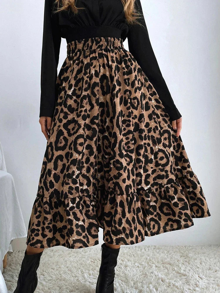 Xenia - Long Flowing Leopard Skirt