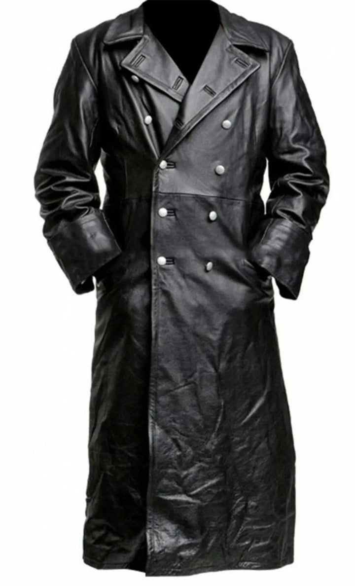 Ethan™ - Black Leather Trench Coat