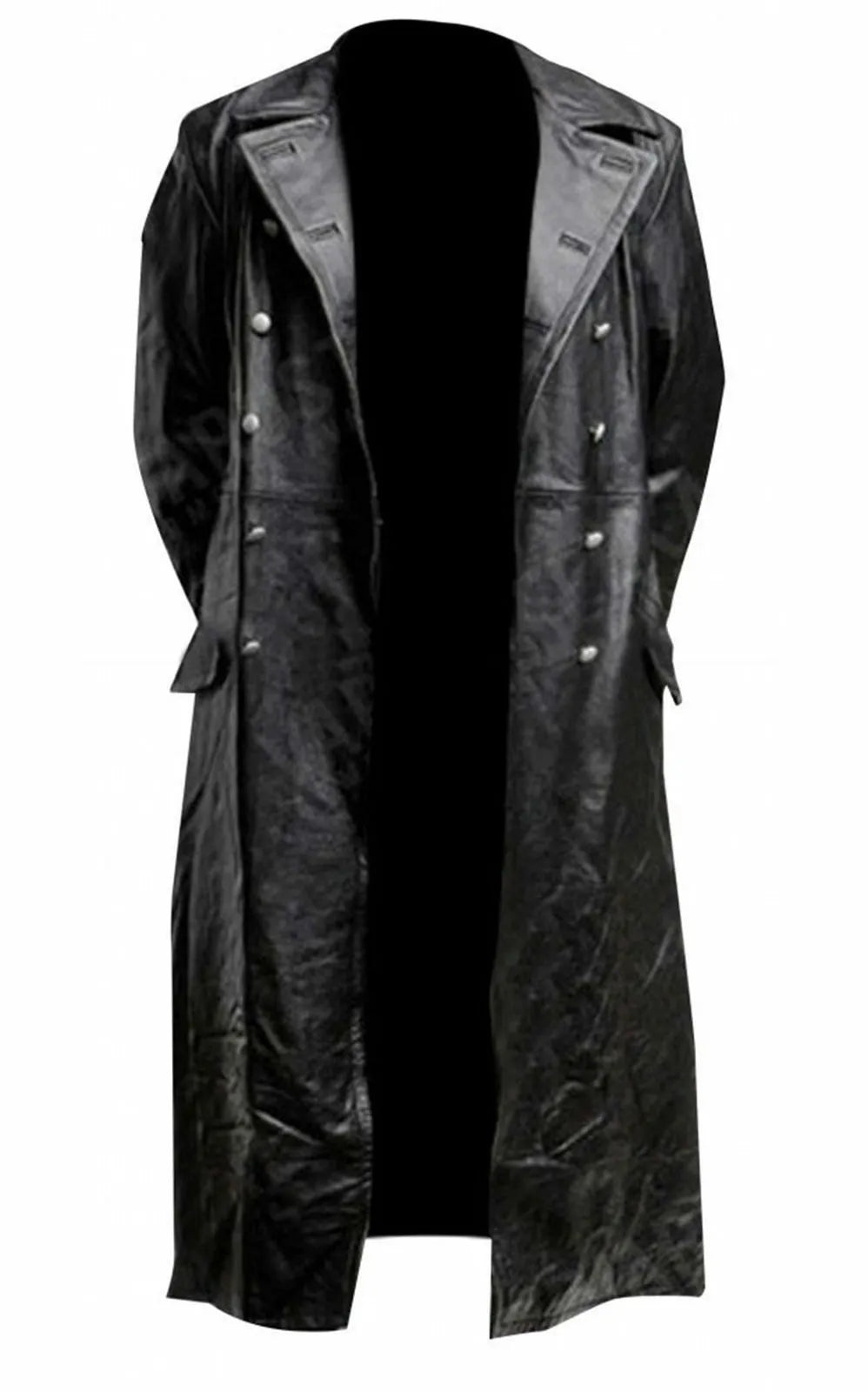 Ethan™ - Black Leather Trench Coat