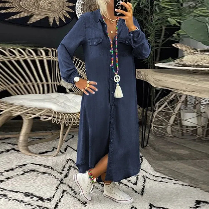 Chic Gaelle Denim Maxi Dress