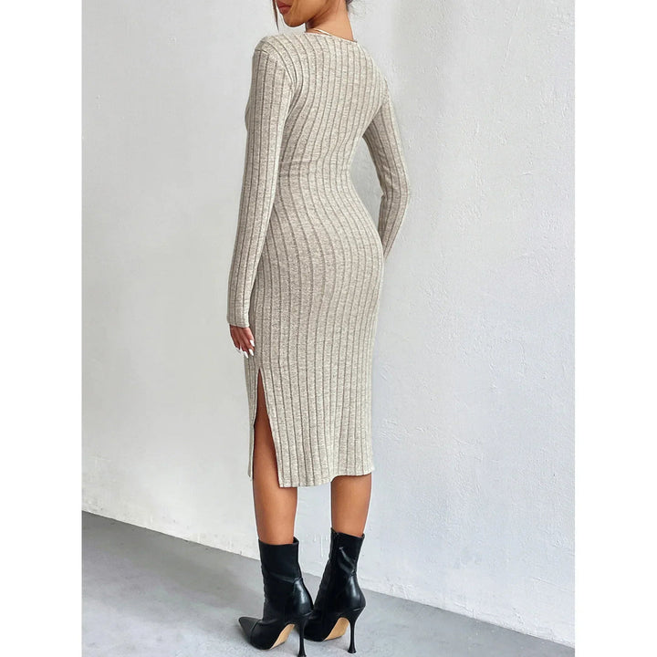 Renita - Stylish Ribbed Midi Dress