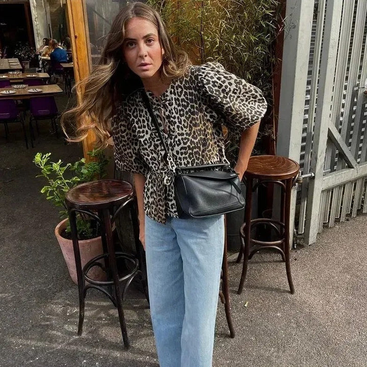 Bella - Elegant Women's Top with Bow Detail and Trendy Leopard Print