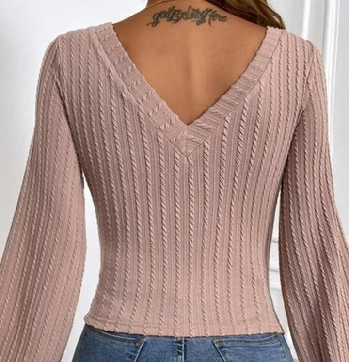 Frida - Elegant Autumn Knit V-Neck Long-Sleeved Blouse for Women