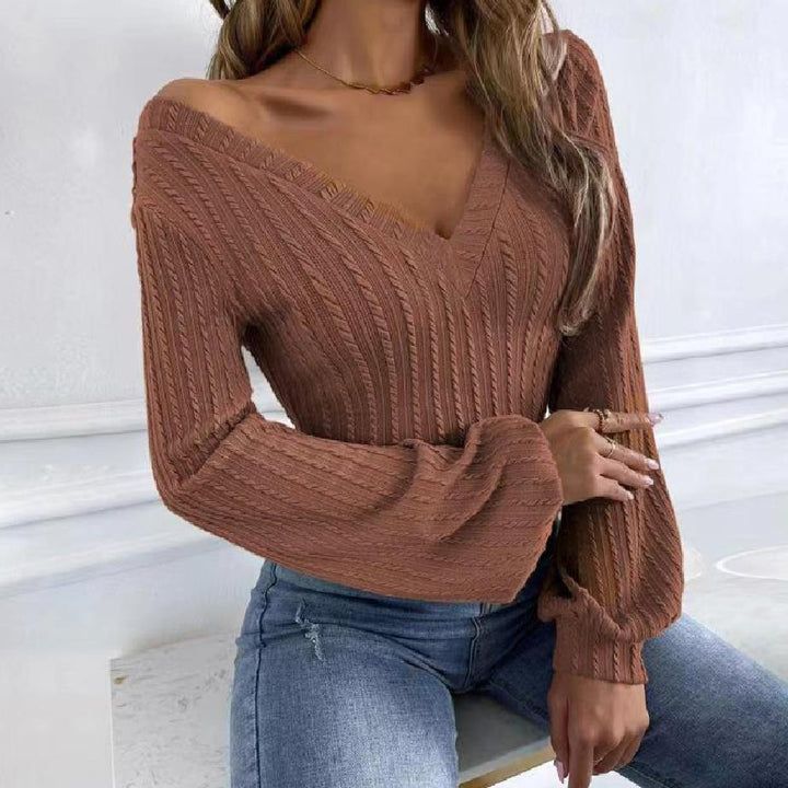 Frida - Elegant Autumn Knit V-Neck Long-Sleeved Blouse for Women