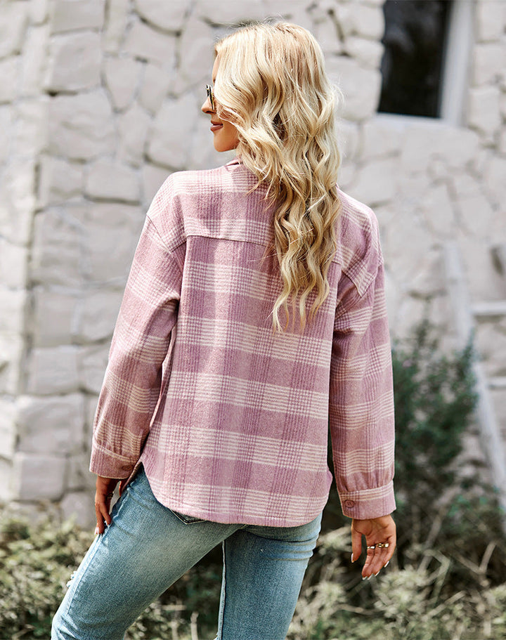 Melody - Elegant and Comfortable Pink Checkered Blouse for Women