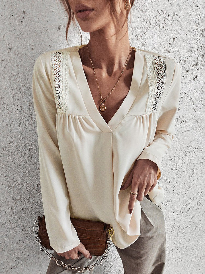 Elegant and Comfortable Cream V-Neck Blouse for Women - Missy Collection
