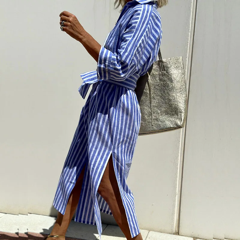 Alba™ - Elegant striped shirt dress