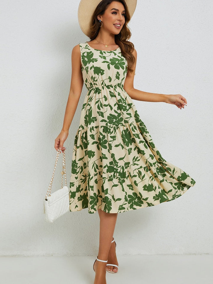 Airene - Elegant Midi Dress with Floral Pattern