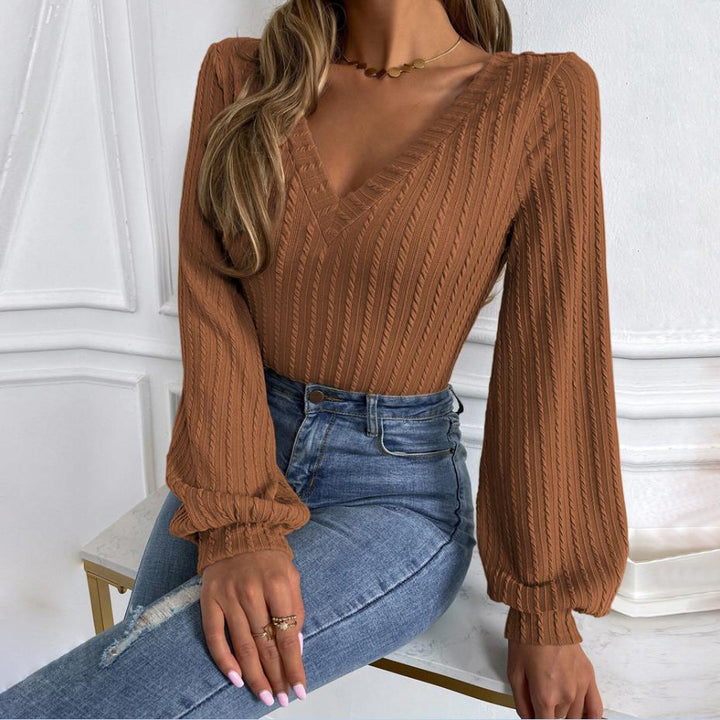 Frida - Elegant Autumn Knit V-Neck Long-Sleeved Blouse for Women