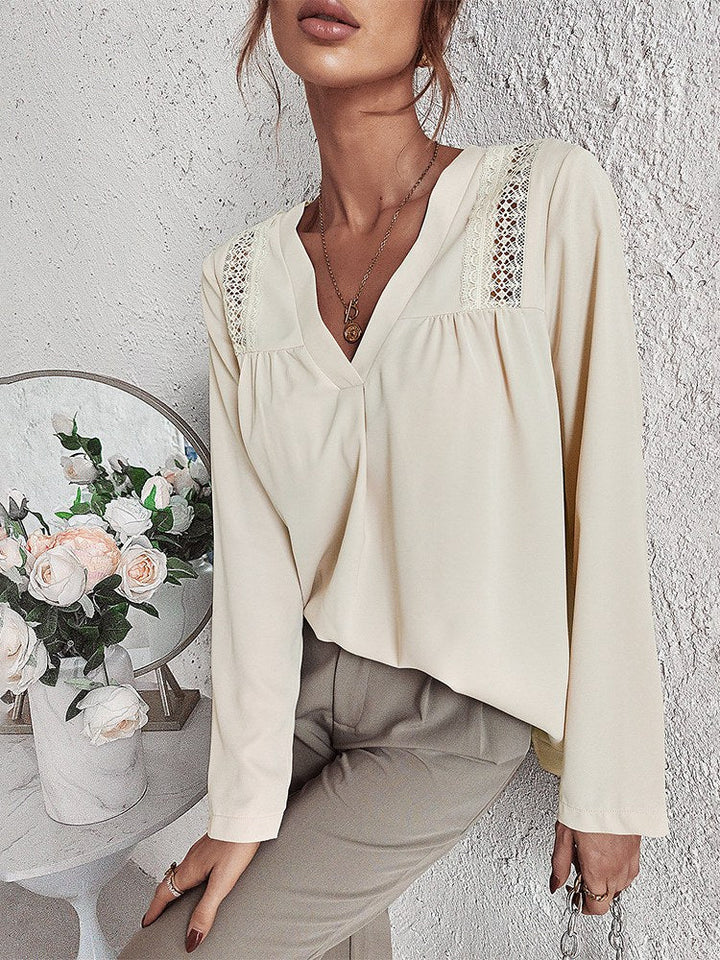 Elegant and Comfortable Cream V-Neck Blouse for Women - Missy Collection