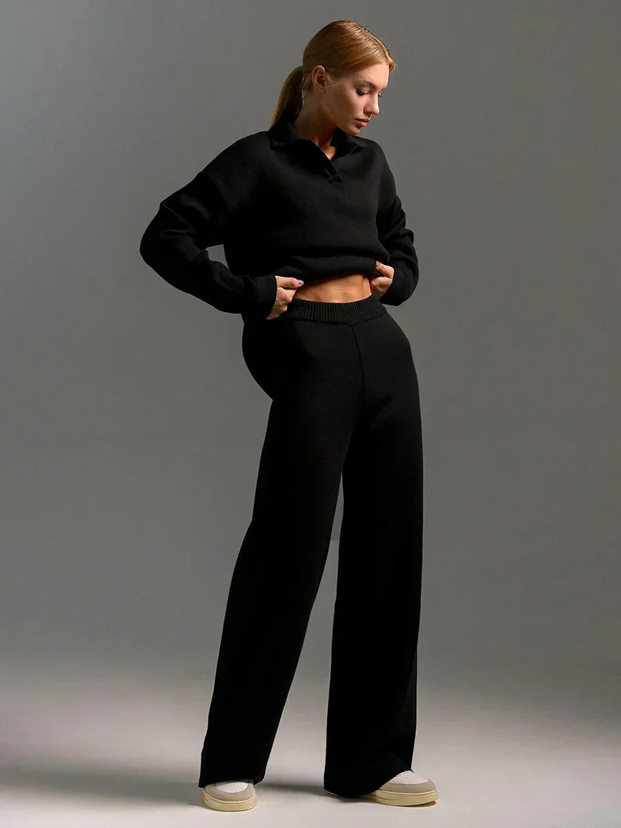 Nina™ - Cotton Polo Set with Flare Pants