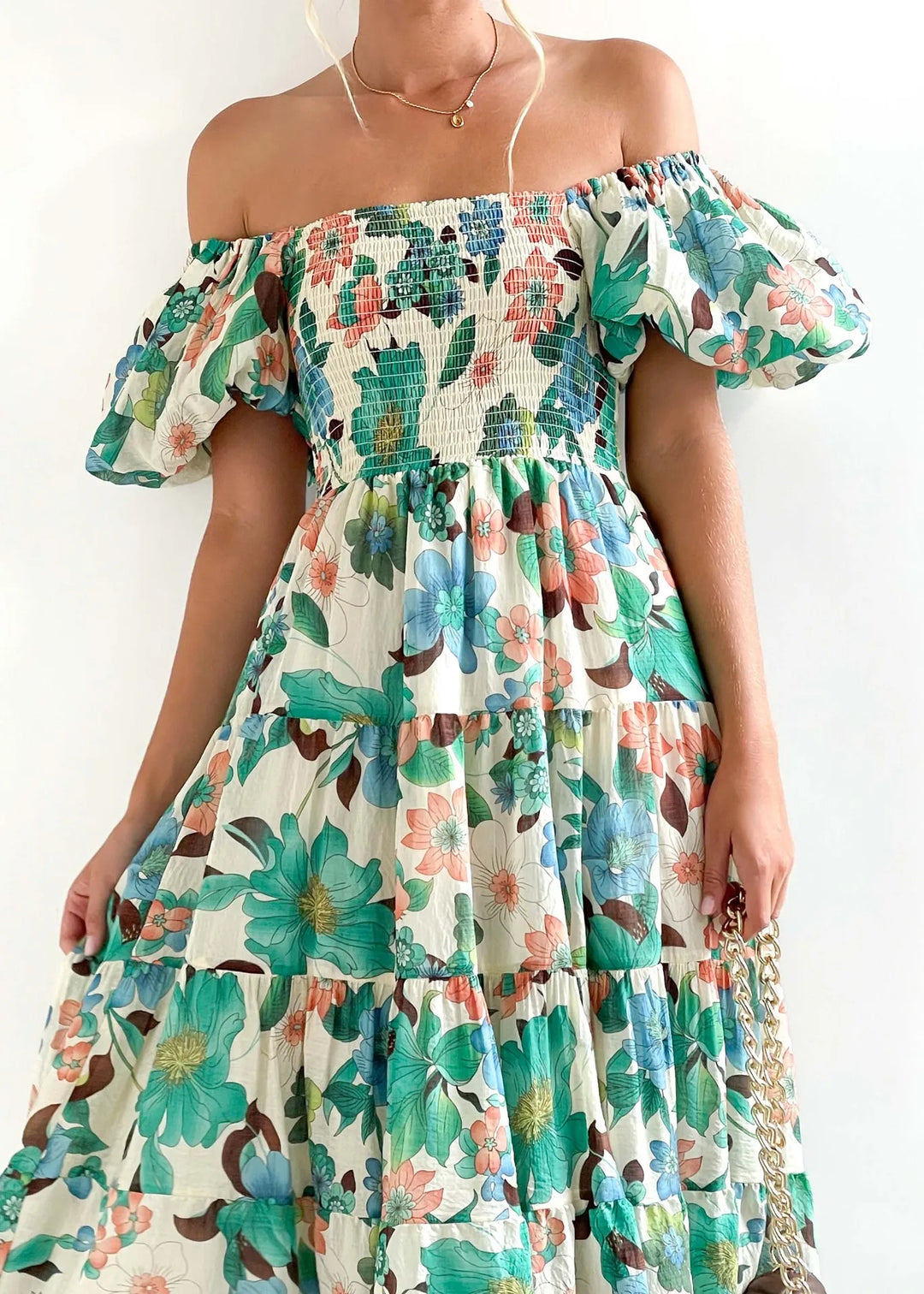 Glenda - Enchanting Midi Dress with Floral Print