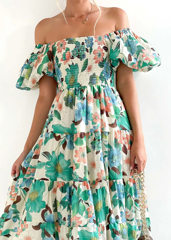 Glenda - Enchanting Midi Dress with Floral Print