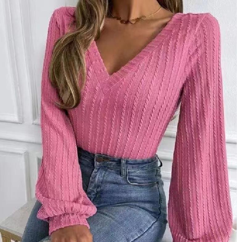 Frida - Elegant Autumn Knit V-Neck Long-Sleeved Blouse for Women