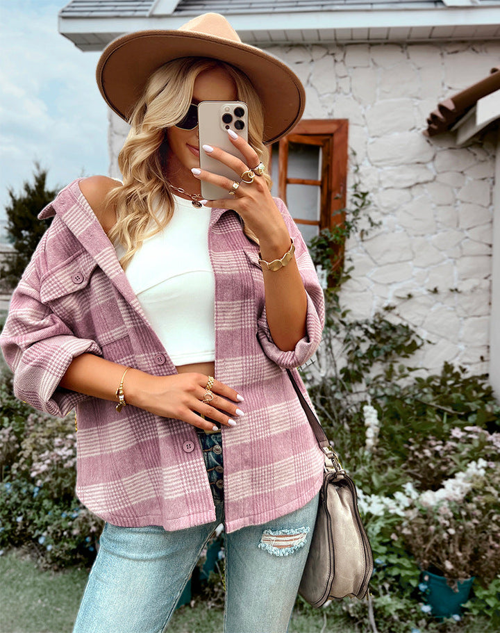 Melody - Elegant and Comfortable Pink Checkered Blouse for Women