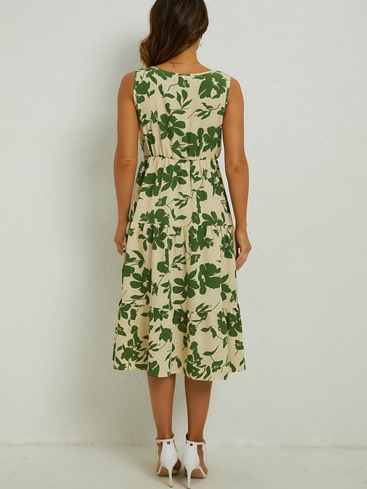 Airene - Elegant Midi Dress with Floral Pattern