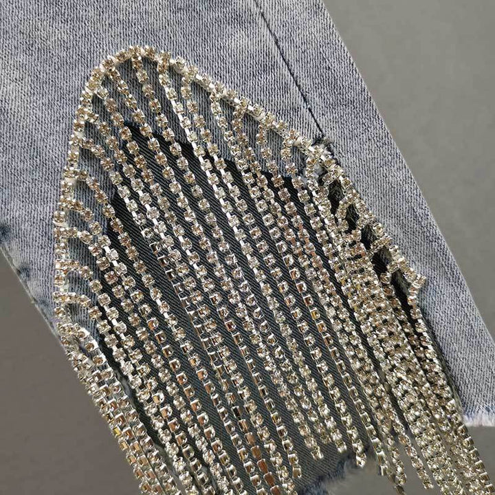 Bella™ - Rhinestone Fringed Jeans