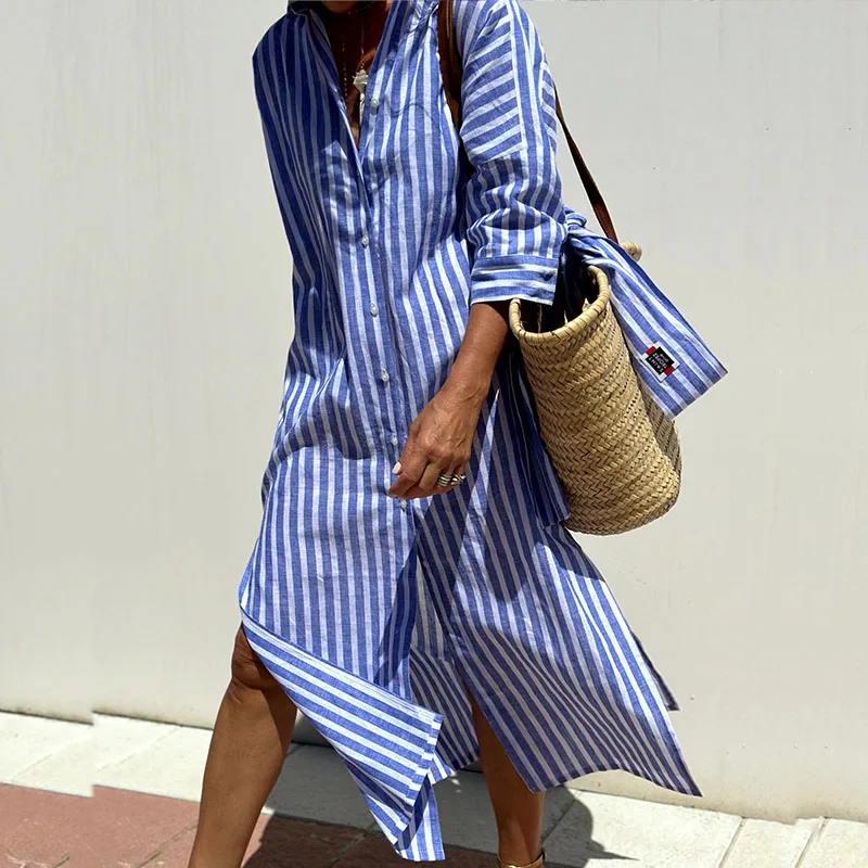 Alba™ - Elegant striped shirt dress