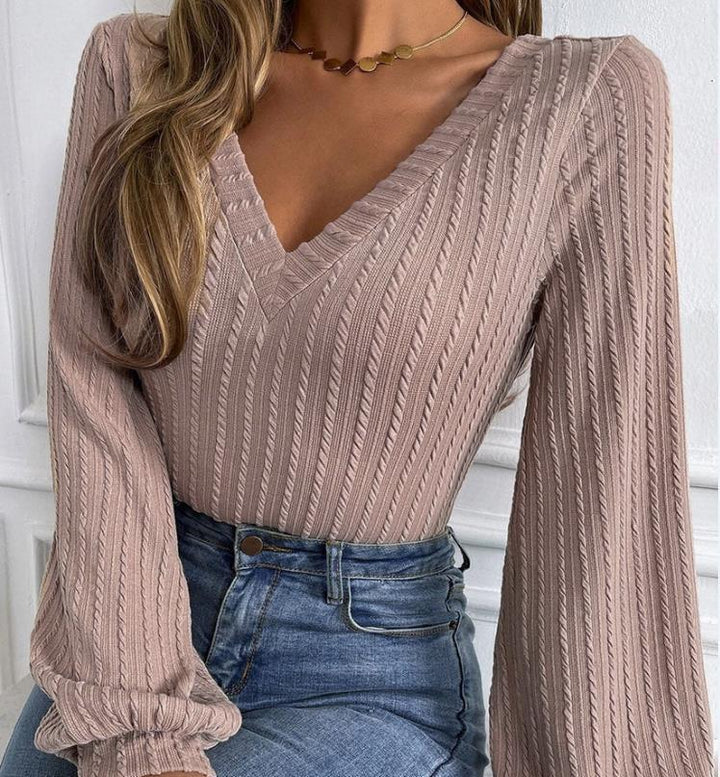 Frida - Elegant Autumn Knit V-Neck Long-Sleeved Blouse for Women